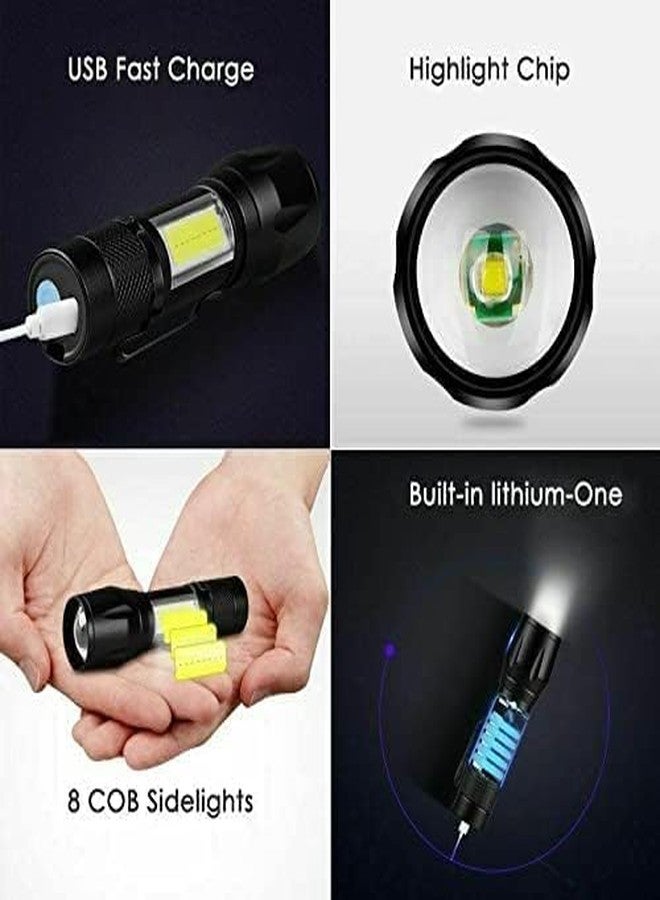 ILIKA USB Rechargeable mini LED Flashlight - Compact COB Work Light with 3 Modes, Waterproof Emergency Torch & Floodlight for Camping, Hiking & Outdoors (Black, 1 Pack) (Small Sun 1pc) - Image 3